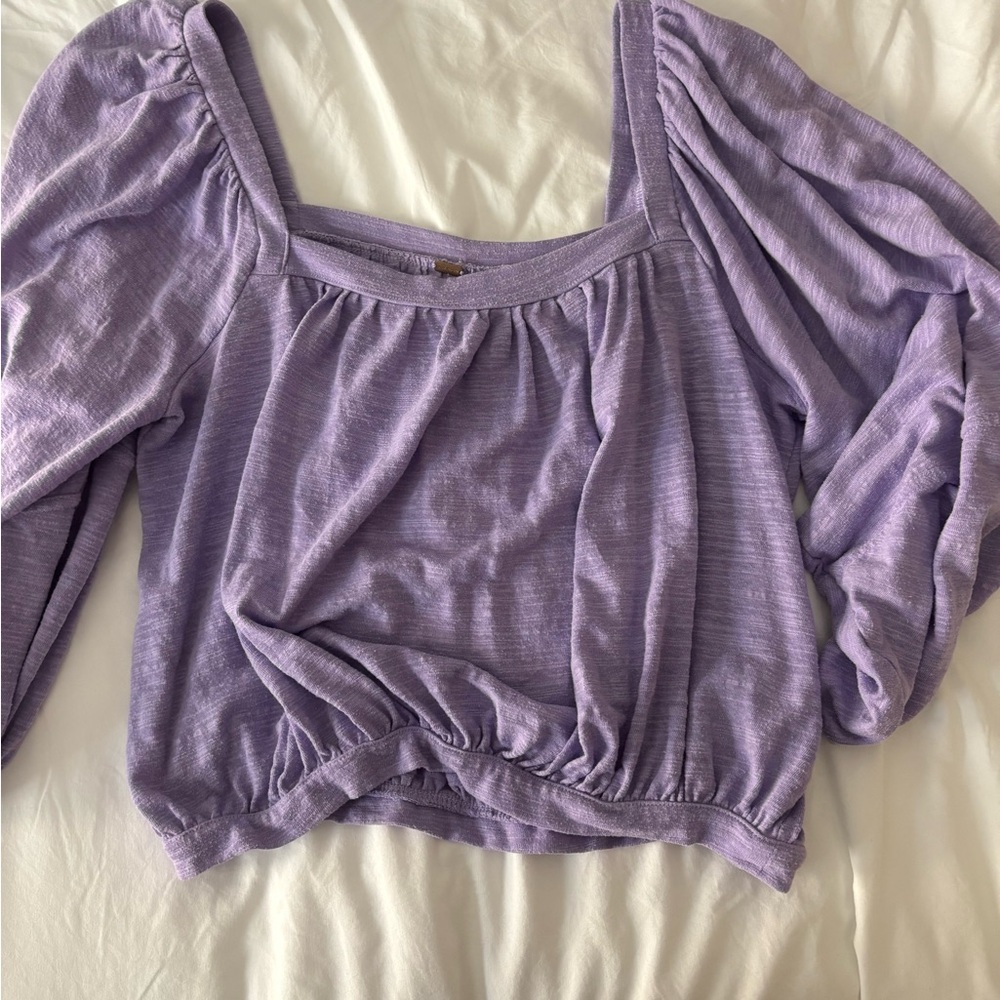 Free People Purple Ruched Crop Blouse